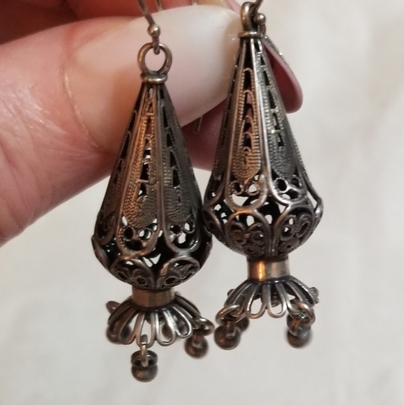 Antique Jewelry - Rare Antique Sterling Cannetille work Earrings